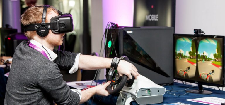 Man using virtual reality equipment